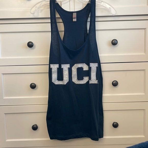 District Tops - District Women’s Navy Blue Racerback Tank Top with Glittery UCI - Size Medium